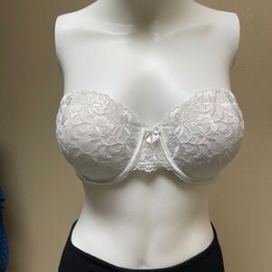 Maidenform White Floral Lace Strapless Underwire Push-up Bra 36C Sexy Bride Prom